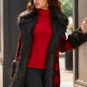 Boston Proper Plaid Faux Fur Coat